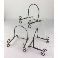 Set 3 Vintage Gold tone Twisted Metal Wire Plate Display Stands Bowl Book Art    323367003121